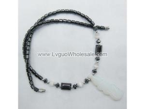 Black Hematite Beads Necklace with Alligator Pendant
